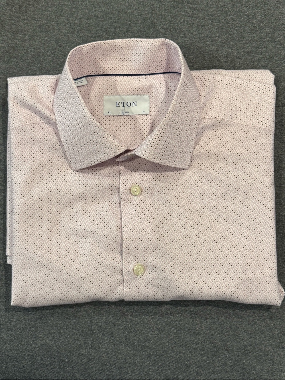 Eton Slim Fit Pink Geometric Basket Weave Dress Shirt 41/16 Luxury Cotton